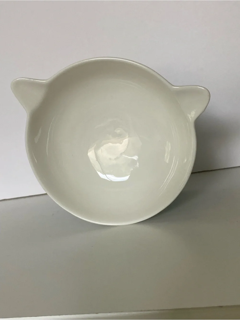 Raised Cat Food Bowl Pedestal Face Ears White Aqua Porcelain Water Dish Ceramic